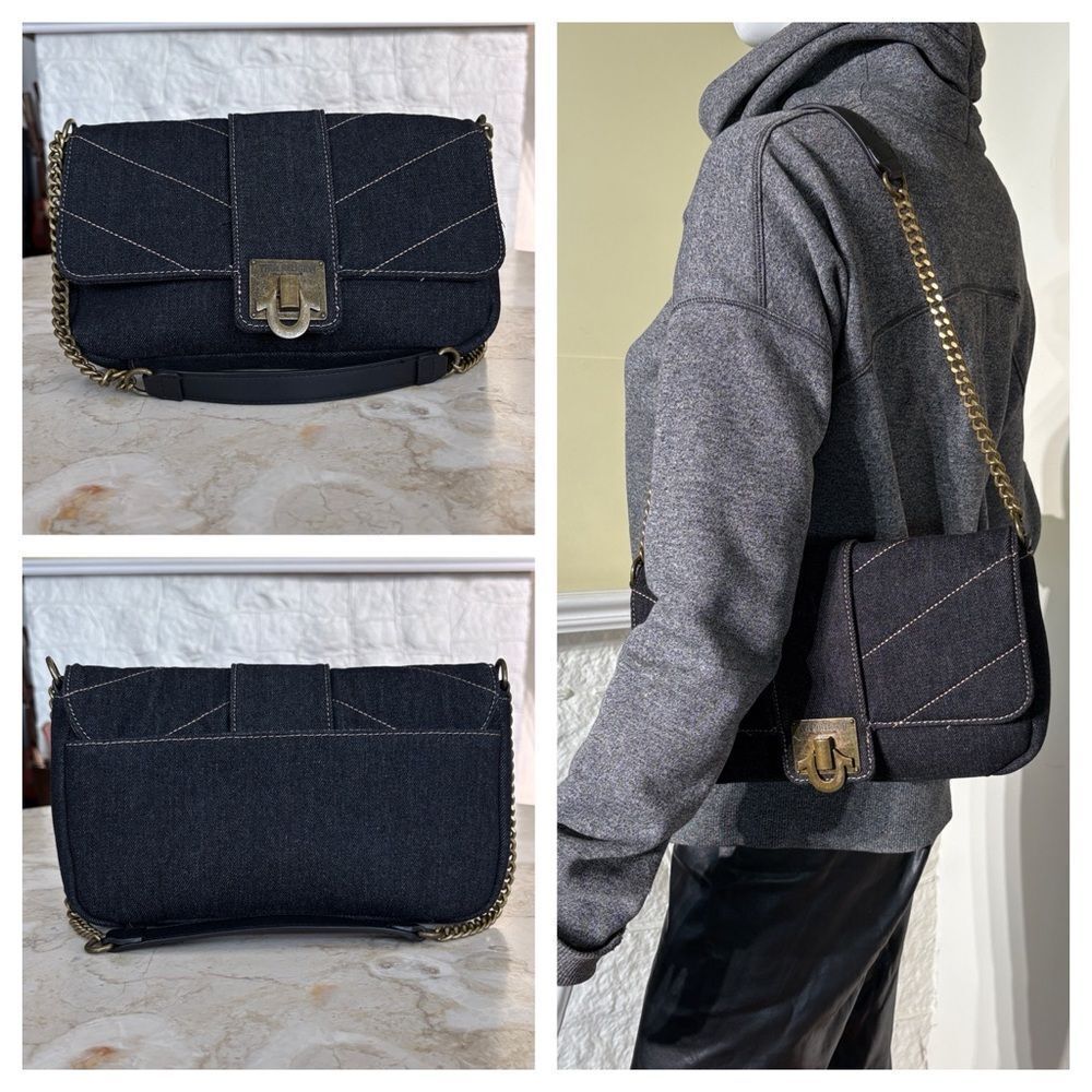 True Religion Denim Brass Hardware Flap Shoulder Bag